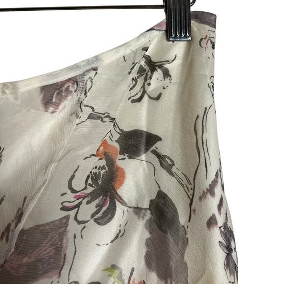 Vintage True Meaning Ivory Silk Floral Printed Ruffled Asymmetric Skirt Size 10 - Picture 4 of 10